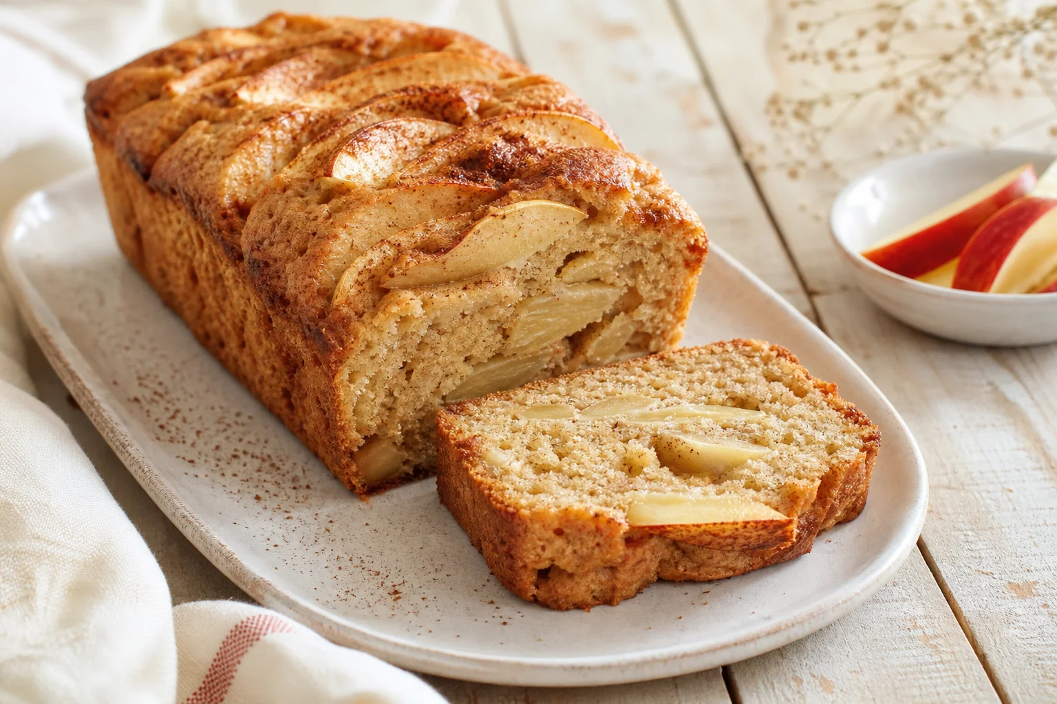 Cake aux pommes sans œufs tranché