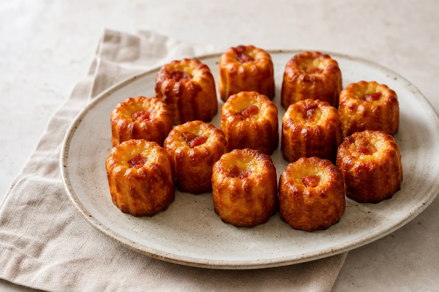 Mini-cannelés dorés au comté et chorizo